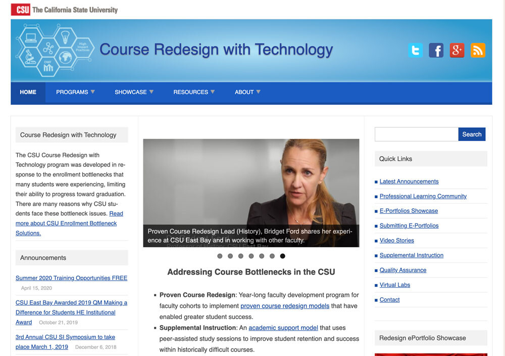 Screenshot of Course Redesign website in 2016